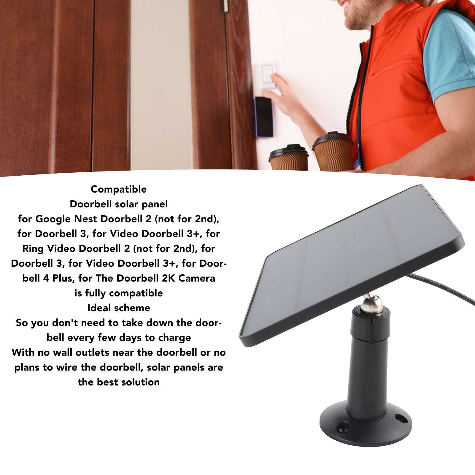 Alimentation Sonnette Vidéo Panneau Solaire 10W Pour Sonnette Vidéo - Compatible Nest, Ring, étanche IP65 Chargeur Solaire Nest Doorbell